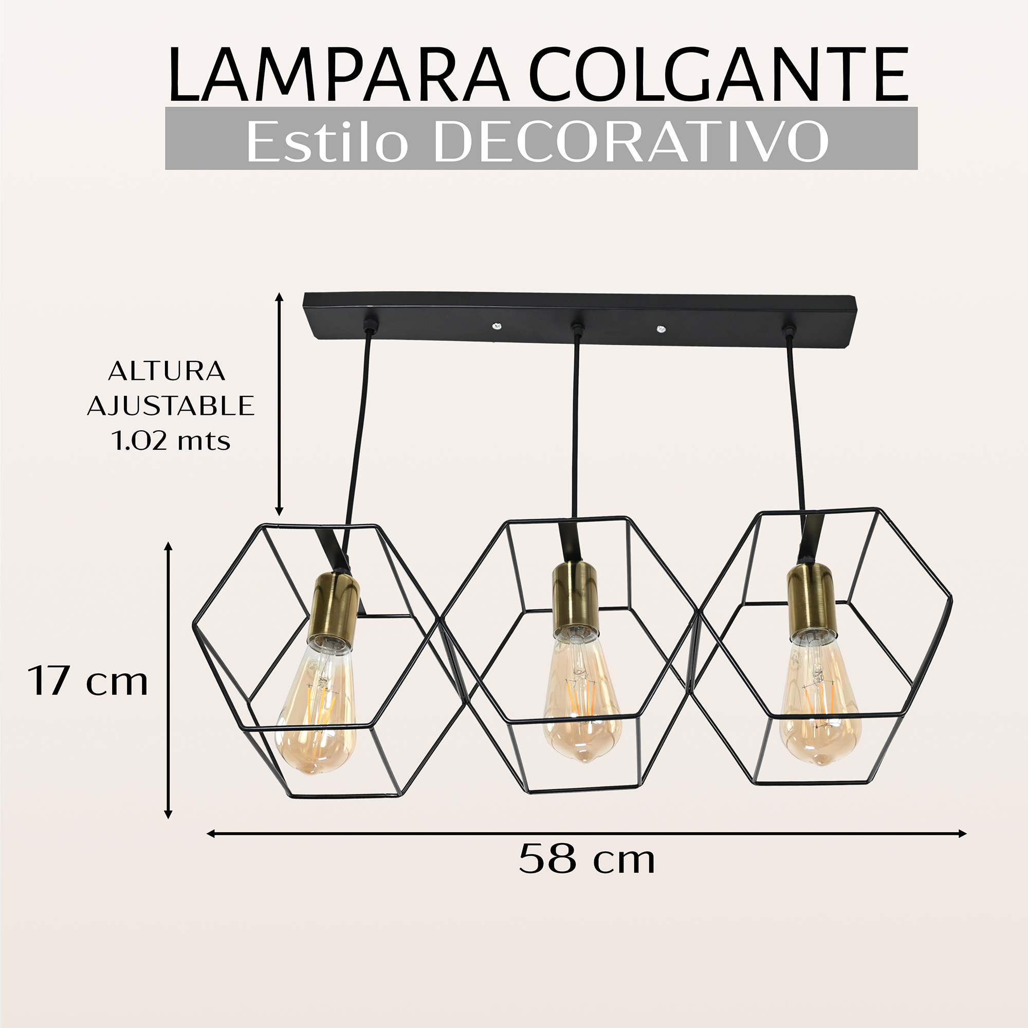 Lampara Colgante Decorativo Moderno 3 Cabezas Metal / Lampara-Colgante-Decorativo-Moderno-3-Cabezas-Metal-559454622651372.jpg